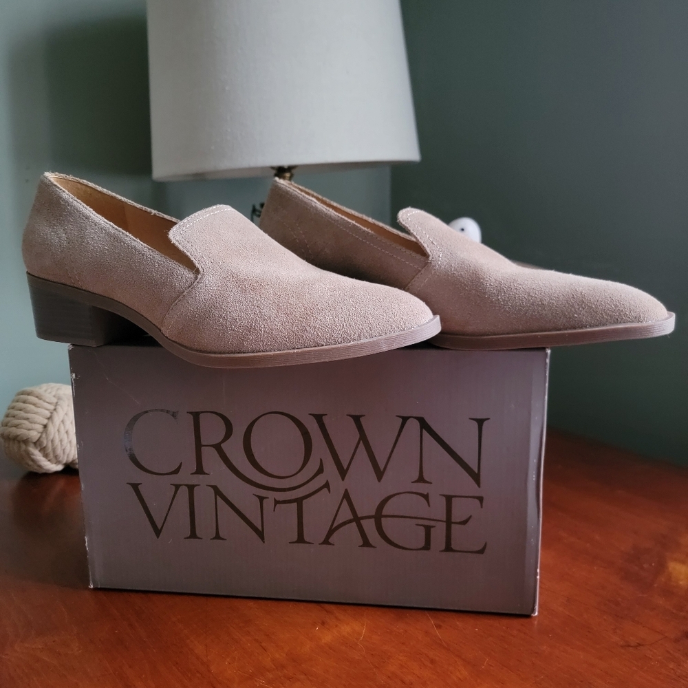 Crown Vintage Samali Suede Loafers Taupe Slip On Shoes Size 11 NWT